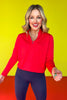 SSYS Red Honeycomb Long Sleeve Frill V Neck Active Top *FINAL SALE*