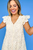 Ivory V Neck Flutter Sleeve Scallop Hem Dress *FINAL SALE*