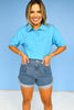 Denim High Waist Front Pleat Elastic Back Shorts *FINAL SALE*