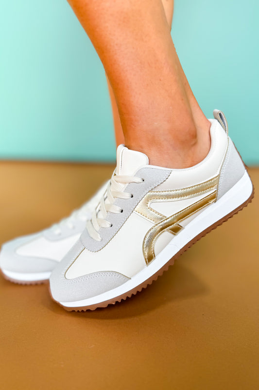 Gold Neutral Lace Up Sneakers