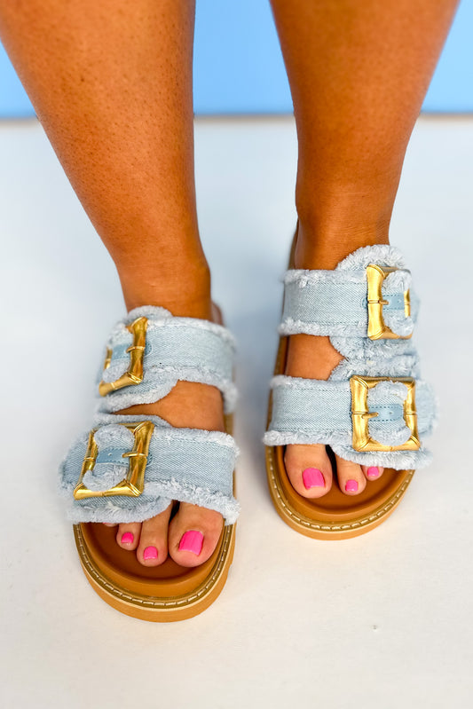 Denim Double Buckle Sandals
