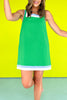Green Contrast Band Square Neckline Sleeveless Dress