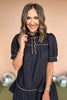 Black Contrast Piping Detail High Ruffle Neck Short Sleeve Dress, piping detail, must have dress, must have style, brunch style, fall fashion, elevated style, elevated style, mom style, shop style your senses by mallory fitzsimmons, ssys by mallory fitzsimmons