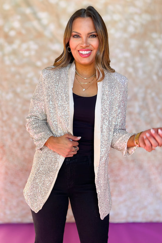 Silver Sequin Long Shawl Collar Blazer *FINAL SALE*