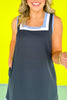 Navy Contrast Band Square Neckline Sleeveless Dress