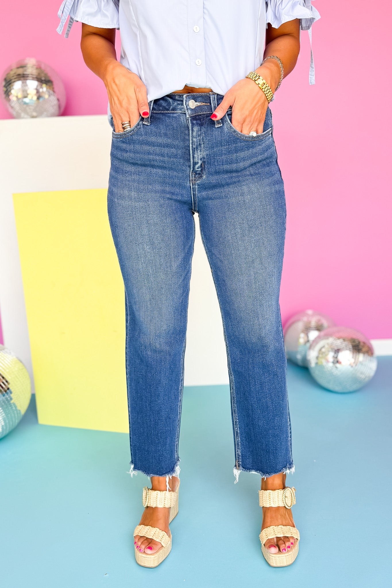 Vervet High Rise Uneven Raw Hem Crop Straight Jeans
