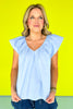 Blue V Neck Ruffled Sleeve Top, ssys by mallory fitzsimmons