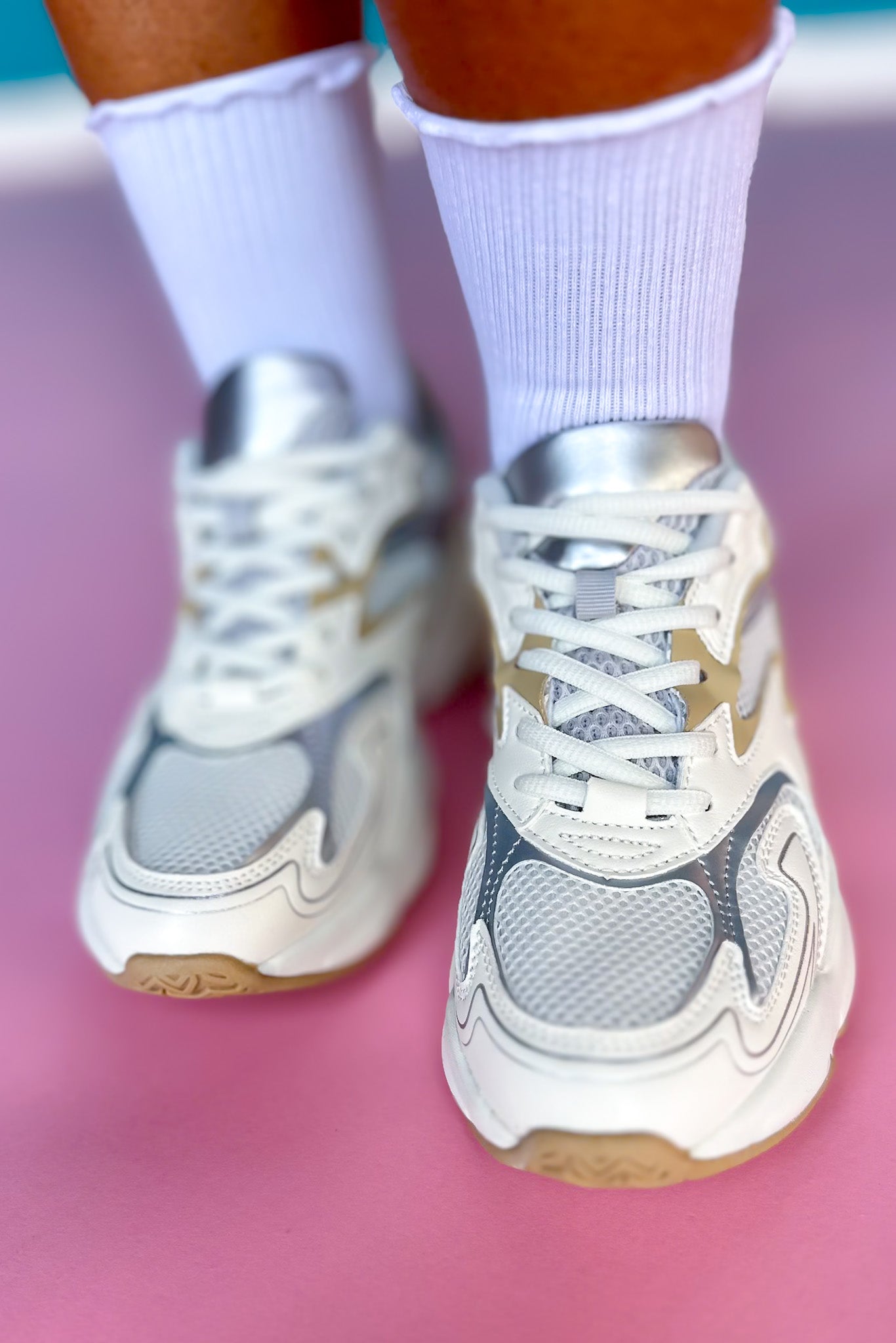 White Mesh Combo Sneakers