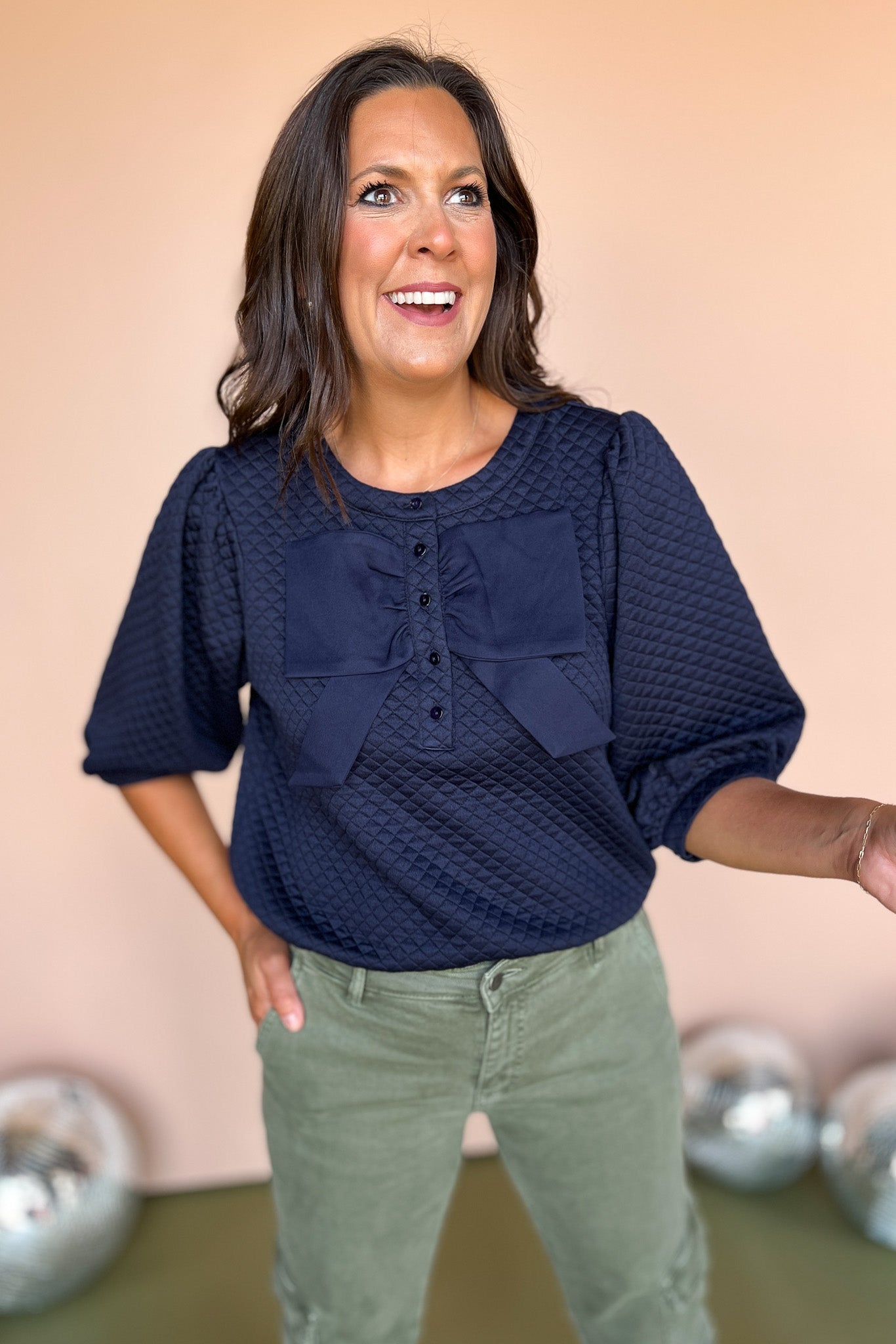 Navy Textured Quilt Ribbon Detail Top, bow top, elevated top, must have top, must have style, fall style, fall fashion, elevated style, elevated top, mom style, shop style your senses by mallory fitzsimmons, ssys by mallory fitzsimmons