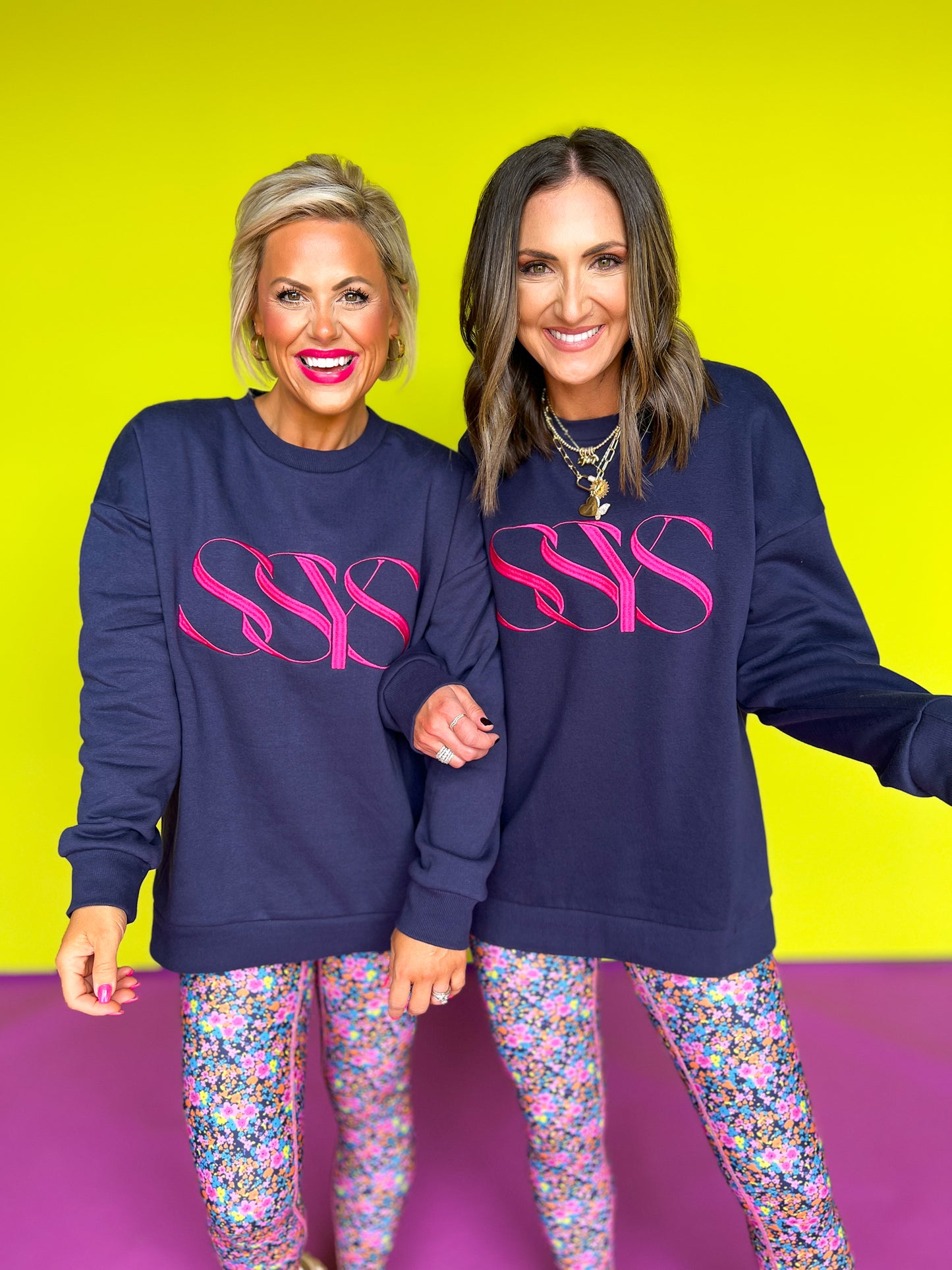 SSYS Embroidered Sweatshirt In Navy, SSYS the label, SSYS embroidered crew neck, SSYS style, custom made, custom made crew neck, must have crew neck, have to have fall crew neck, cozy crew neck, SSYS athlesuire, SSYS by mallory fitzsimmons