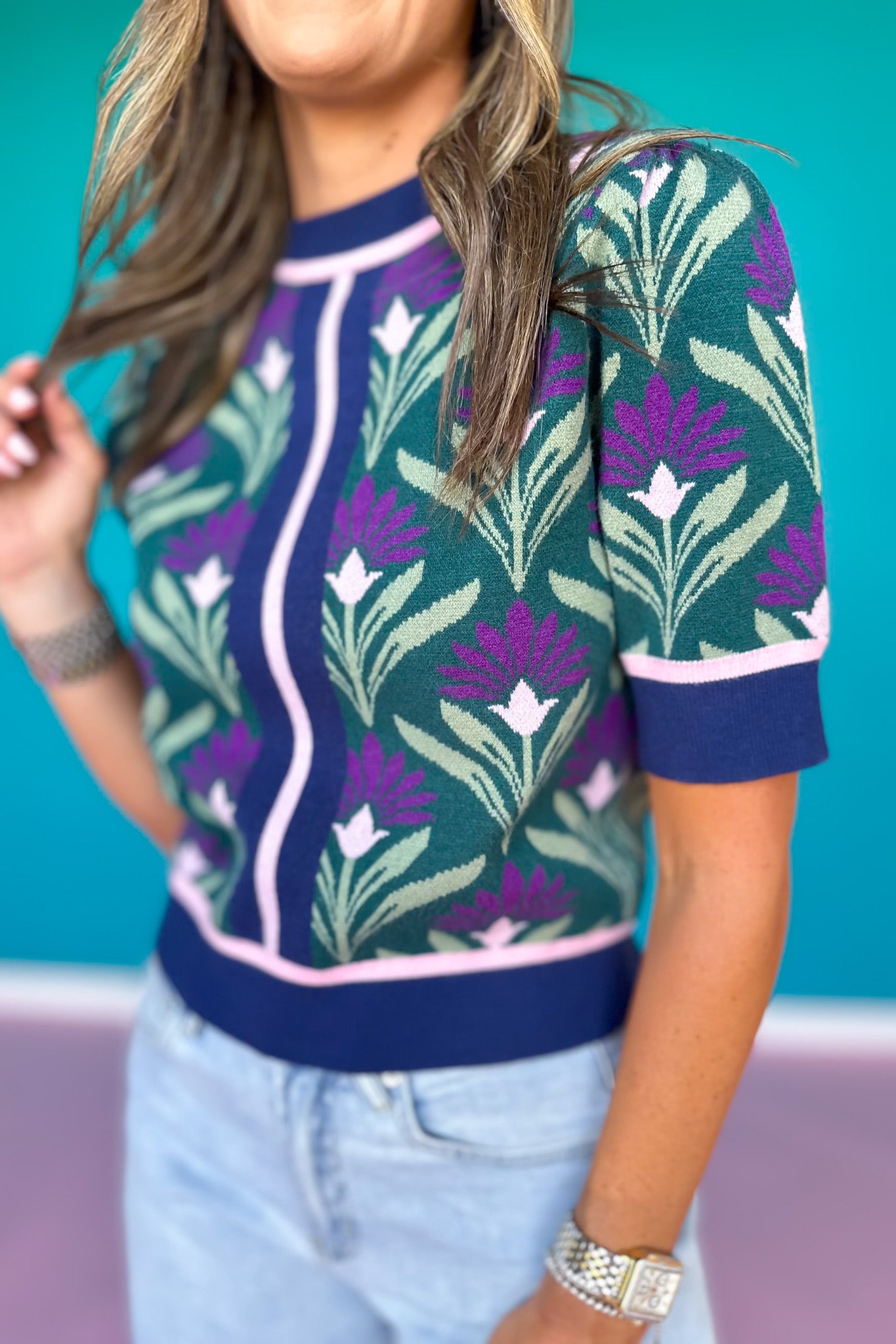 SSYS Laurel Short Sleeve Sweater In Green Tulip