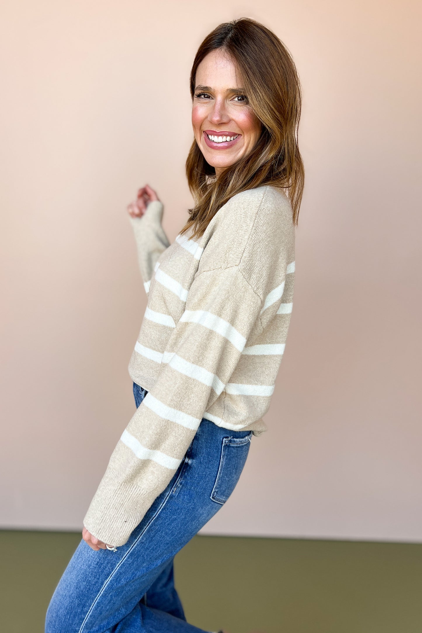 Taupe Striped Mock Neck Sweater *FINAL SALE*