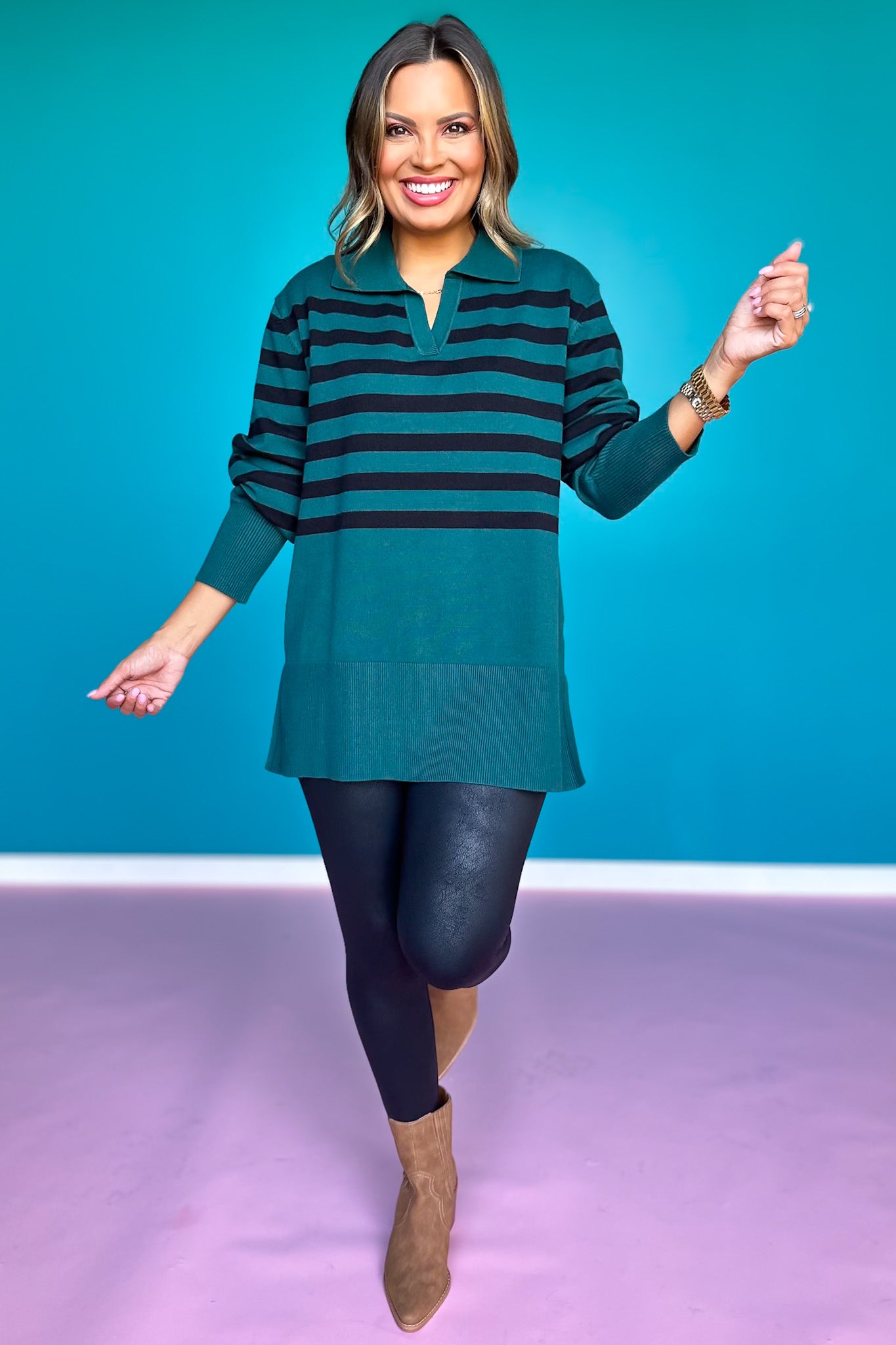 SSYS Lauren Stripe Knit Top In Hunter