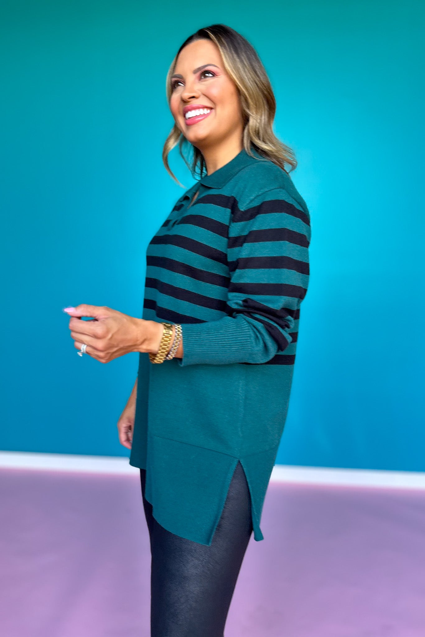 SSYS Lauren Stripe Knit Top In Hunter
