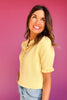 SSYS Bonnie Short Sleeve Ruffle Button Sweater In Butter Yellow