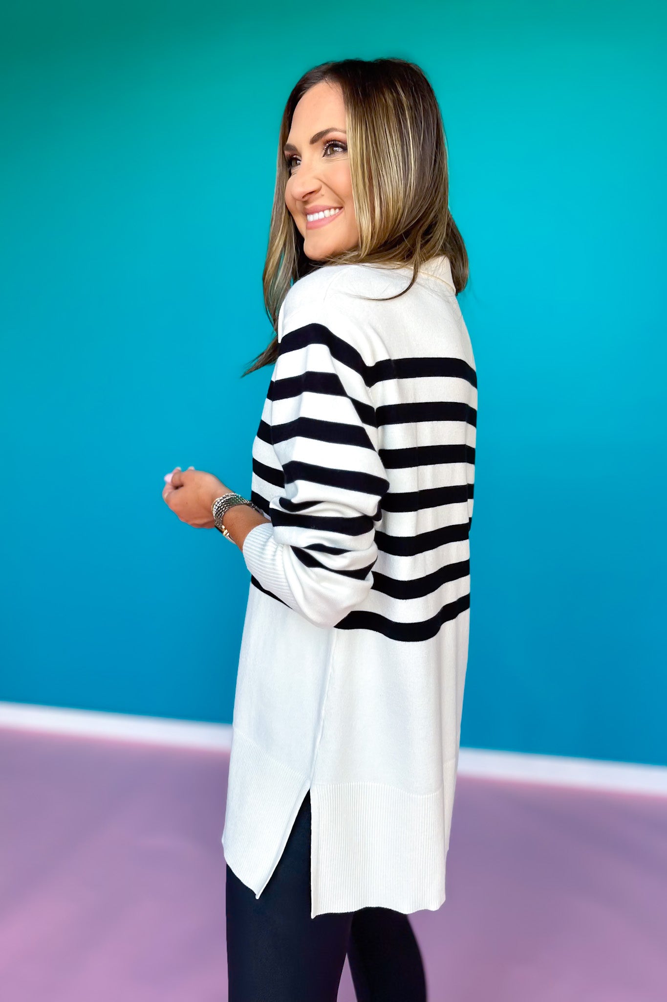 SSYS Lauren Stripe Knit Top In Ivory