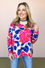 Oatmeal Multi Flower Print Knit Mock Neck Drop Shoulder Side Slit Sweater *FINAL SALE*