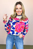 Oatmeal Multi Flower Print Knit Mock Neck Drop Shoulder Side Slit Sweater *FINAL SALE*