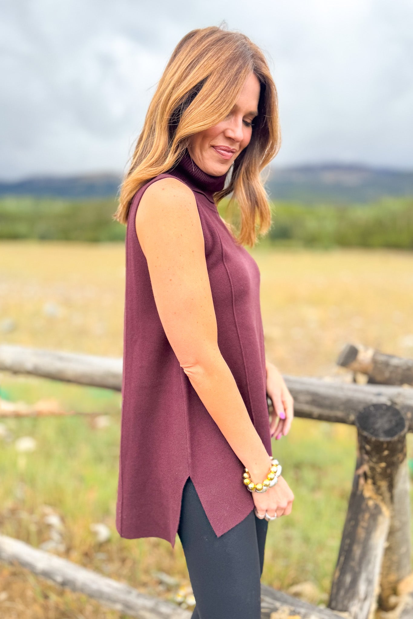 SSYS Lynn Sleeveless Mock Neck Sweater In Oxblood