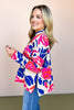 Oatmeal Multi Flower Print Knit Mock Neck Drop Shoulder Side Slit Sweater *FINAL SALE*