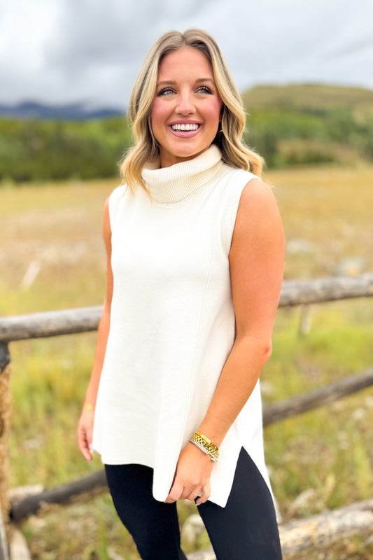 SSYS Lynn Sleeveless Mock Neck Sweater In Ivory