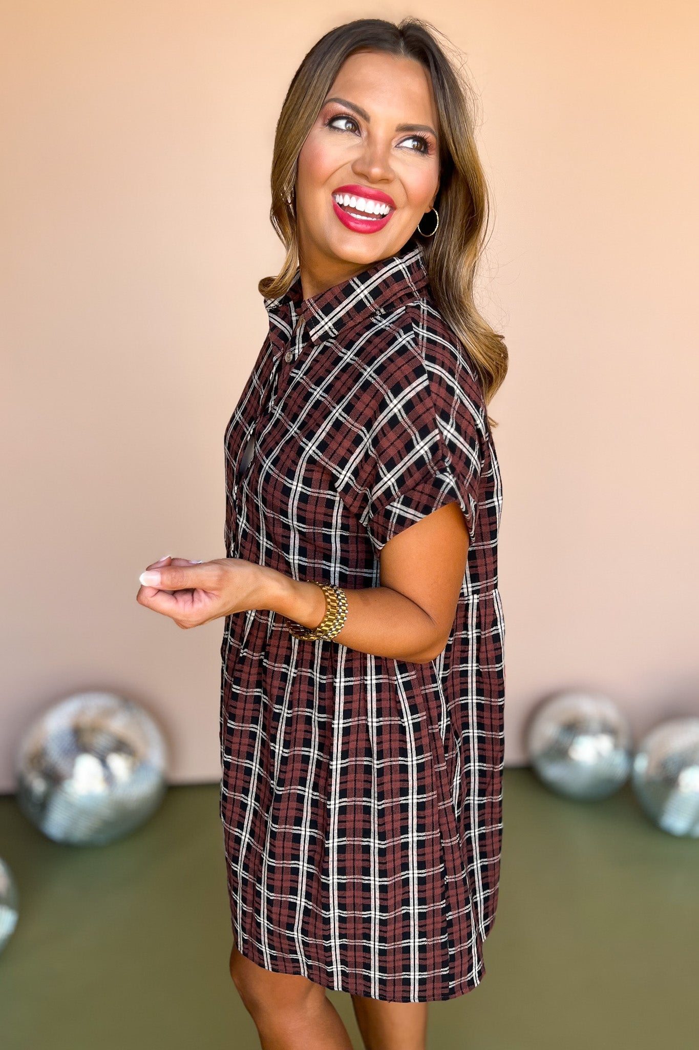 Black Plaid Print Collared Button Down Short Sleeve Dress, plaid dress, must have dress, must have style, brunch style, fall fashion, elevated style, elevated style, mom style, shop style your senses by mallory fitzsimmons, ssys by mallory fitzsimmons