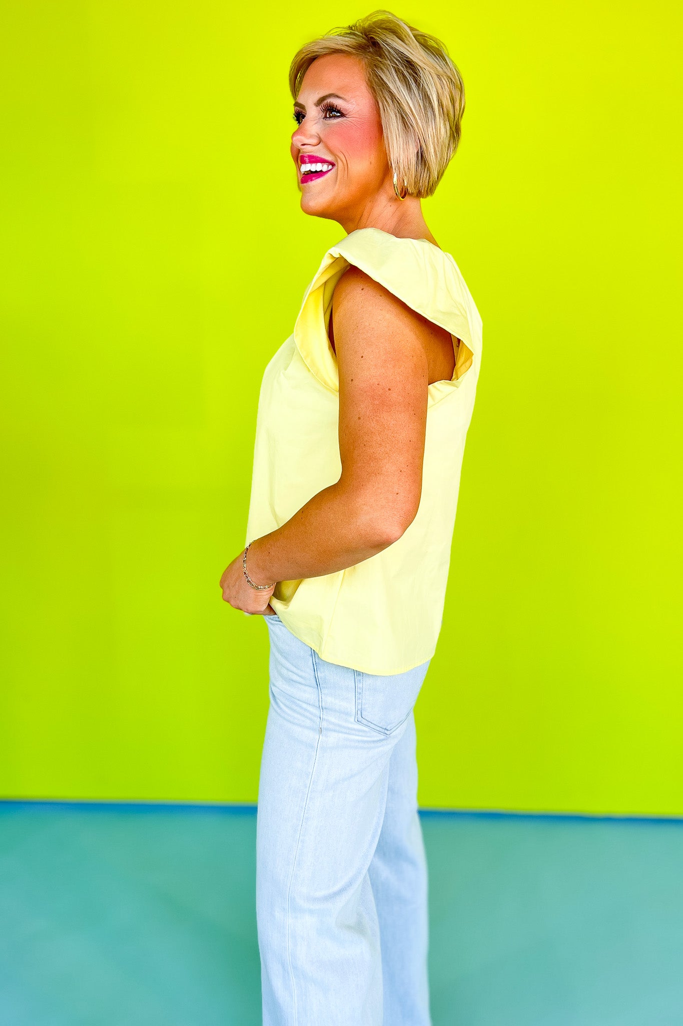 Yellow V Neck Ruffled Sleeve Top, ssys by mallory fitzsimmons