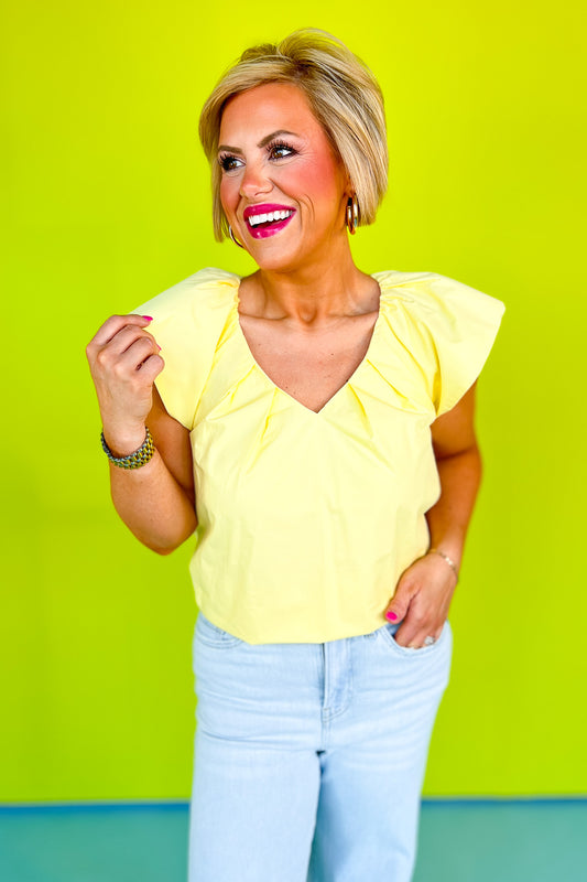 Yellow V Neck Ruffled Sleeve Top, ssys by mallory fitzsimmons
