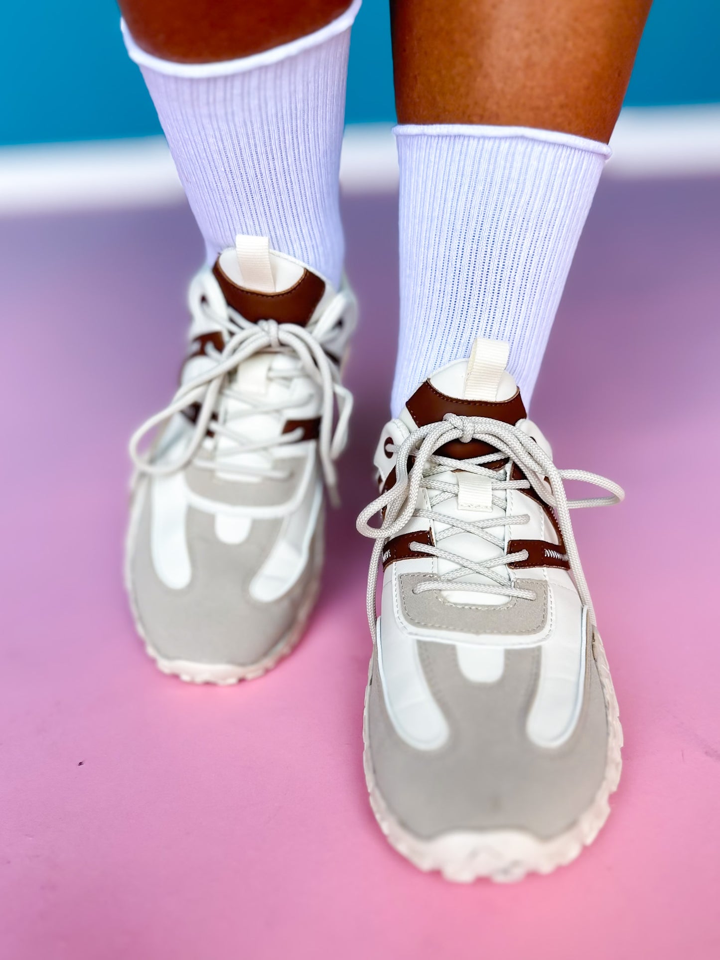 White Contrast Platform Sneakers