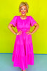 Hot Pink Embroidery Cut Out Sleeve Elastic Waist Tiered Maxi Dress, ssys by mallory fitzsimmons