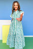 Green Floral Print Contrast Binding Inset Midi Dress