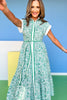 Green Floral Print Contrast Binding Inset Midi Dress