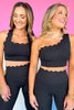 SSYS Black Longline Scallop Cross Back Sports Bra