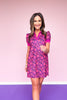 SSYS Bright Pink Floral Puff Short Sleeve Collared Scuba Dress