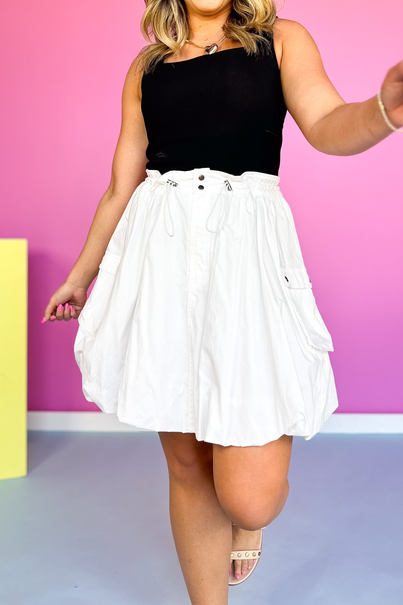 White Cargo Bubble Hem Skirt *FINAL SALE*