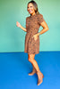 SSYS Lainey Quilted Everyday Puff Sleeve Drop Waist Dress In Dark Tan Animal