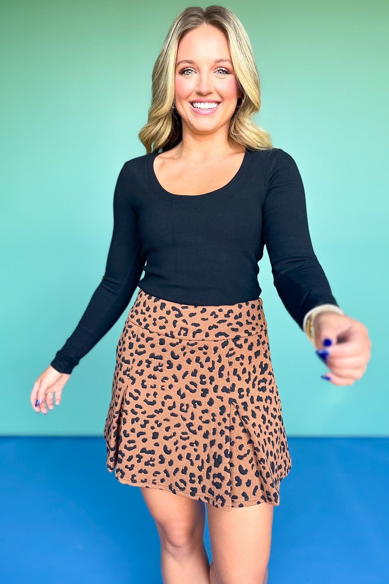 SSYS Quilted Inset Pleat Skort In Dark Tan Animal