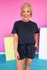 Black Short Sleeve Slit Front Drawstring Waist Shorts Set *FINAL SALE*