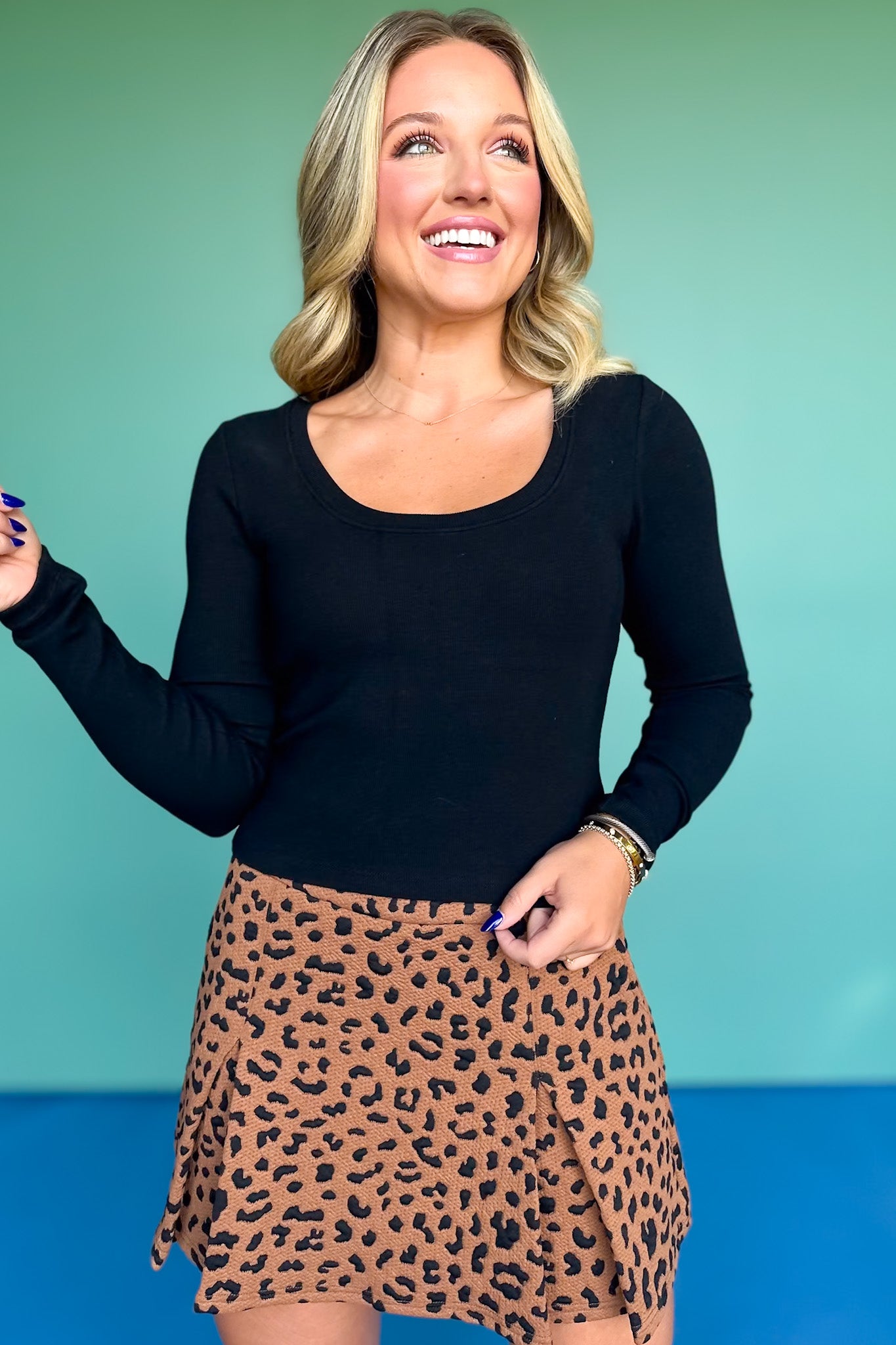 SSYS Ribbed U Neck Long Sleeve Top In Black