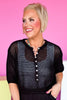 Black Open Stitch Knit Button Front Short Sleeve Top *FINAL SALE*