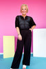 Black Open Stitch Knit Button Front Short Sleeve Top *FINAL SALE*