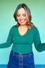 SSYS Ribbed V Neck Long Sleeve Top In Hunter