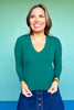 SSYS Ribbed V Neck Long Sleeve Top In Hunter