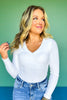 SSYS Ribbed V Neck Long Sleeve Top In White