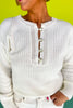 Cream Open Knit Half Button Sweater Top, ssys by mallory fitzsimmons
