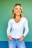 SSYS Ribbed V Neck Long Sleeve Top In White