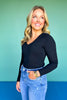 SSYS Ribbed V Neck Long Sleeve Top In Black
