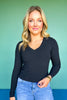 SSYS Ribbed V Neck Long Sleeve Top In Black