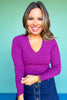 SSYS Ribbed V Neck Long Sleeve Top In Orchid