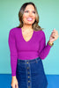 SSYS Ribbed V Neck Long Sleeve Top In Orchid